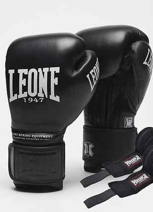 Боксерські рукавиці leone gn111 the greatest black 12 унцій (бинти 4 м. в комплекті)