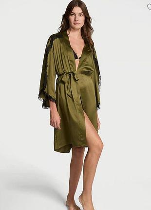 Сатиновый халат victoria's secret satin midi robe зеленый xs
