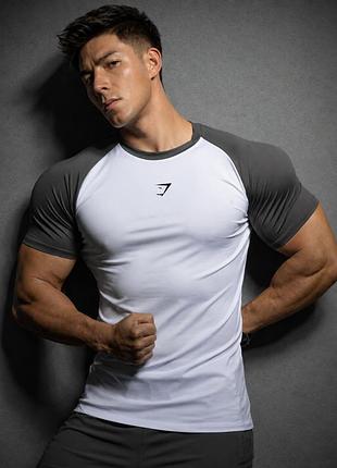 Футболка gymshark sport белый с серым l
