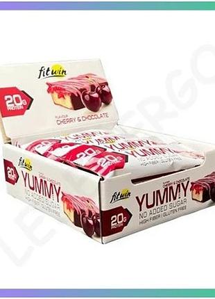 Протеїнові батончики yummy bar вишня та шоколад 12x55г без цукру натуральні підсолоджувачі для здорово sku_dsn_2023-10-6574