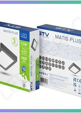 Світильник led gtv matis plus 13w 4000k накладний чорний для освітлення приміщень ip20 sku_oledim_ld-man13w-nbp-10
