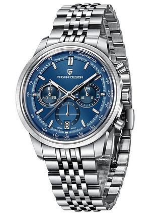 Чоловічий годинник pagani design pd-1827 silver-blue зі сталевим браслетом та хронографом