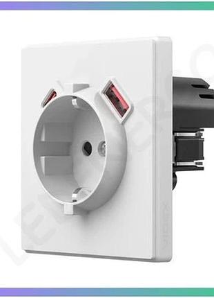 Розетка одинарна з заземленням usb-a+c 20w біла матова videx nota для дому та офісу електрична розетка sku_oledim_vf-nt-sk1guc-wh