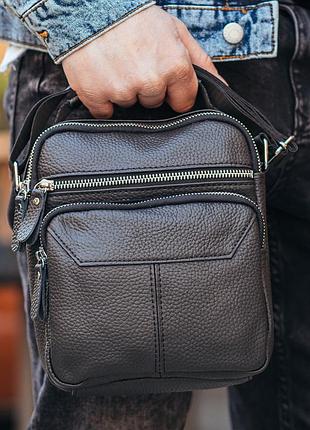 Мужской кожаный мессенджер 18x22x8, сумка планшет через плечо tiding bag a25f-1519a черный