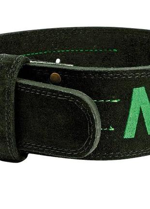 Пояс для тяжелой атлетики madmax mfb-301 suede single prong кожаный black/green m