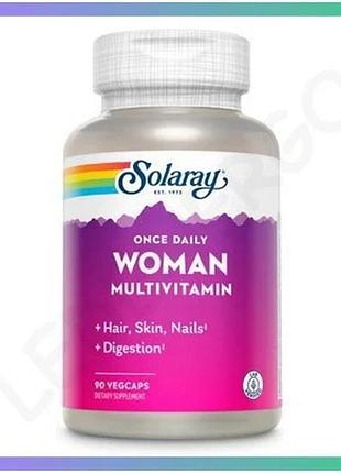 Мультивітаміни для жінок solaray once daily woman 90 капсул підтримка волосся шкіри та нігтів дієтична sku_dsn_2023-10-2419