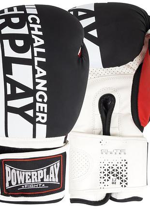 Боксерські рукавиці powerplay 3086 matt challenger чорно-білі 10 унцій