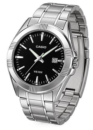 Чоловічий годинник casio mtp-1308d-1a з чорним циферблатом та мінеральним склом