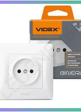 Розетка одинарна біла videx binera для електрики без заземлення 250v 16a sku_oledim_vf-bnsk1-w