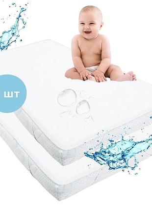 Наматрасник 2 шт водоотталкивающий papaella 60х120х15 см детский в кроватку с резинками по углам, защитный непромокаемый