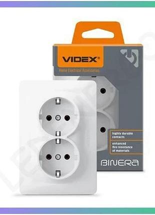 Двойная розетка с заземлением videx binera белая на 2 места 250v 16a для дома и офиса sku_oledim_vf-bnsk2g-w