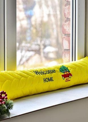 Подушка валик 15х90 см декоративна ideia утеплювач для вікон та дверей антиалергенна жовтий з вишивкою