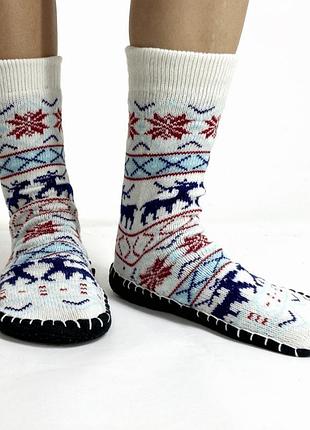 Женские шерстяные вязаные носки с антискользящей подошвой и рисунком