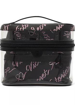 Набор косметичек 4-piece makeup bag set victoria's secret черный с розовым