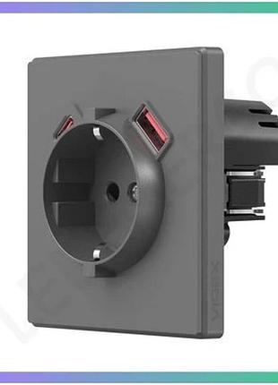 Розетка одинарная с заземлением usb-a+c 20w серый графит videx nota для зарядки устройств sku_oledim_vf-nt-sk1guc-gr