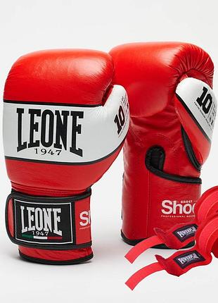 Боксерські рукавиці leone gn047 shock red 12 унцій (бинти 4 м. в комплекті)