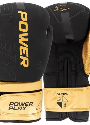 Боксерские перчатки powerplay 3024 ultra mat черно-золоти 12 унций