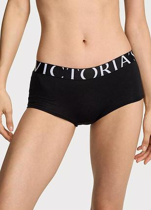 Бавовняні трусики шортики exploded logo cotton boyshort victoria's secret чорний l