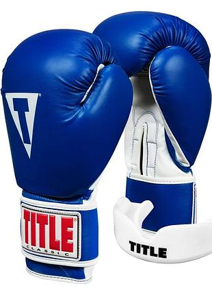 Боксерские перчатки title classic pro style 3.0 blue/white 14 oz (капа в комплекте)