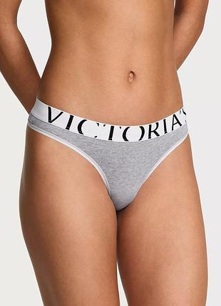 Трусики стрінги exploded logo cotton thong victoria's secret сірий m