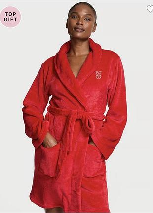 Плюшевый халат victoria’s secret cozy plush robe красный l