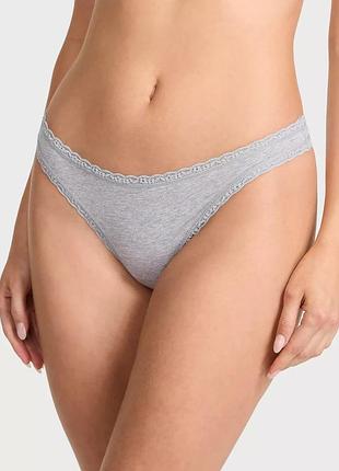 Трусики стрінги cotton lace-waist thong victoria's secret сірий m