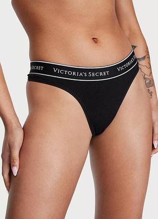 Трусики стрінги logo cotton thong victoria's secret чорний s