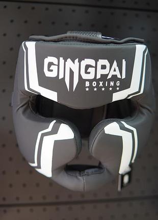 Спарринговый боксерский шлем gingpai с усиленной защитой подбородка и скул, черно-белый l