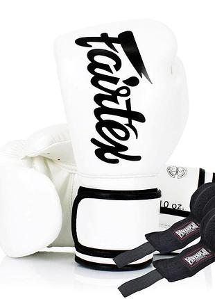 Боксерські рукавиці fairtex bgv14 white 10 унцій (бинти в комплекті)