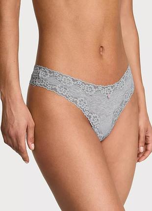 Трусики стрінги cotton lace-waist thong victoria's secret темно-сірий s