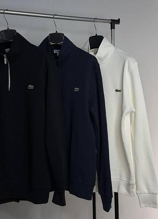 Мужской зипер lacoste черный белый синий лакост на короткой молнии синій, s