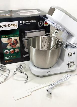Кухонный комбайн rainberg rb-8082 3200вт, планетарный миксер-тестомес с чашей 5л, 3 насадки, 6 скоростей