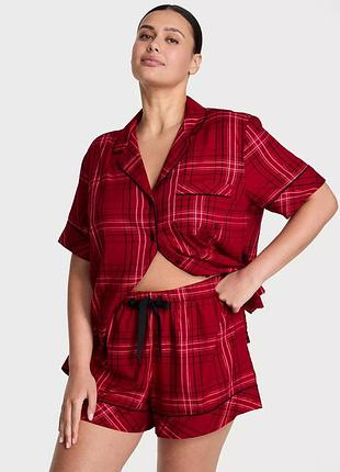 Фланелевая пижама с шортами victoria's secret flannel short pajama set,красная в клетку s