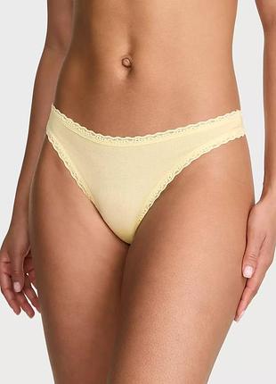 Трусики стрінги cotton lace-waist thong victoria's secret жовті s