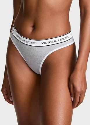 Трусики стринги logo cotton thong victoria's secret серый xs