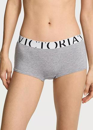 Бавовняні трусики шортики exploded logo cotton boyshort victoria's secret сірий m