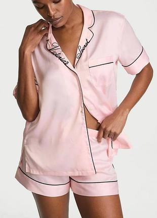 Сатинова піжама victoria’s secret шорти та сорочка з коротким рукавом рожевий l