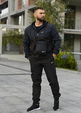 Комплект мужской nike: анорак "president" сине-черный + брюки "president" черные. барсетка у подарунок! всегда в наличии ✅