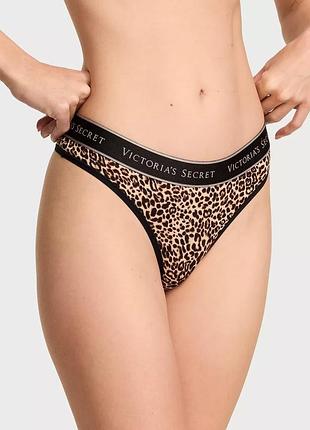 Трусики стрінги logo cotton thong victoria's secret леопардовий l