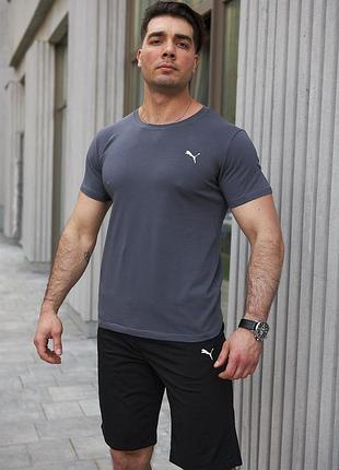 Комплект мужской puma: футболка темно-серая + шорты черные