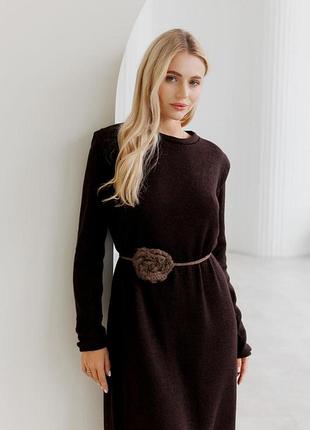 Декоративна прикраса в'язана квітка коричнева art knit