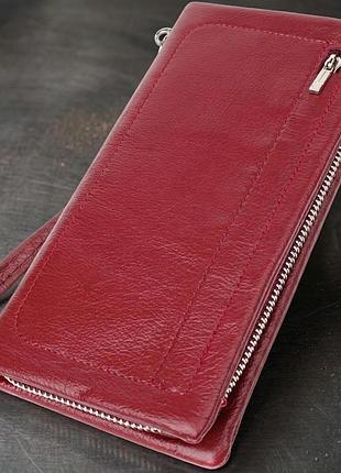 Кожаный женский кошелек-клатч с отделением под телефон st leather 23102 бордовый