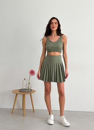Юбка плиссированная короткая хаки kayla art knit