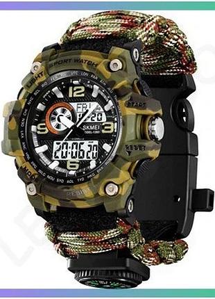 Спортивний годинник skmei camo green 5 atm кварцовий з будильником і секундоміром для чоловіків камуфл sku_aber_1080-2534
