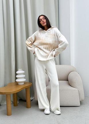 Штани жіночі в'язані молочні vibe art knit
