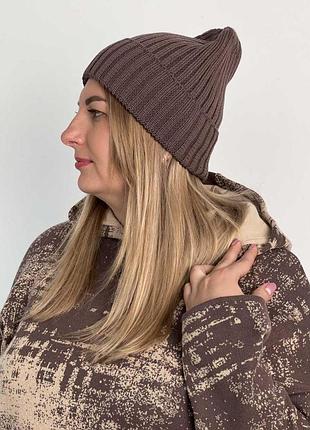В'язана шапка жіноча шоколад art knit
