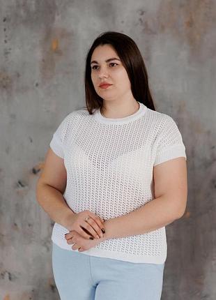 Жіноча в'язана футболка сітка біла art knit