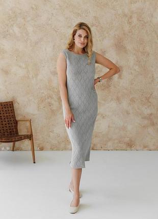 Летнее платье длинное серое узор art knit