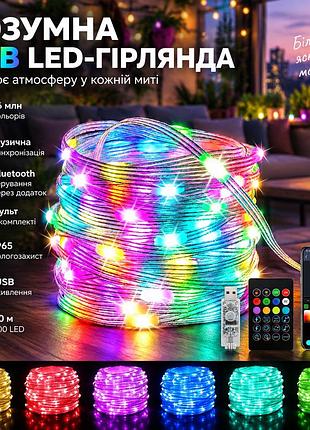 Умная rgb led-гирлянда oreunik 10 м 100 led, bluetooth, ideal led, синхронизация с музыкой, пульт, ip65, usb