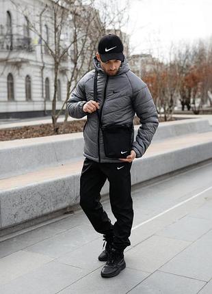 Комплект мужской: куртка motion nike серая + брюки "president" черные. борсетка в подарок!